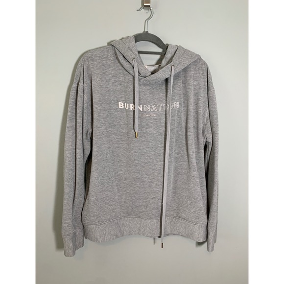 Burn Boot Camp Tops - Burn Bootcamp Burn Nation Graphic Hoodie Sweatshirt Med Gray Long Sleeve Fleece